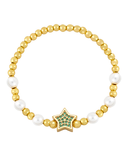 Fashion Green Brass Gold Plated Beaded Diamond Star Bracelet