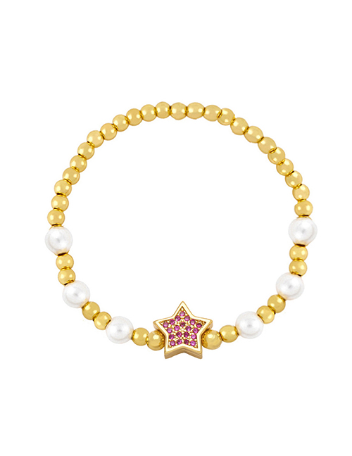 Fashion Rose Red Brass Gold Plated Beaded Diamond Star Bracelet