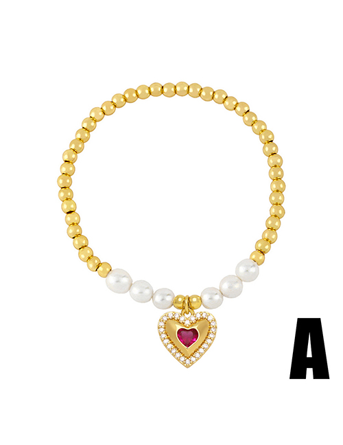 Fashion A Brass Gold Plated Beaded Diamond Heart Bracelet