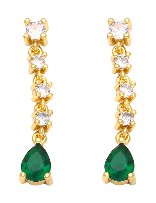 Fashion Green Brass-set Zirconium Drop Diamond Earrings