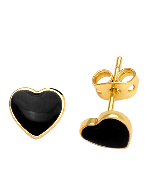 Fashion Black Geometric Drop Oil Love Stud Earrings