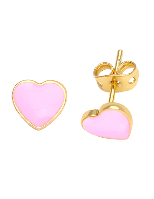 Fashion Pink Geometric Drop Oil Love Stud Earrings