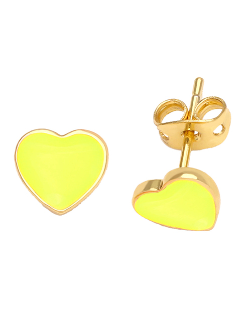 Fashion Yellow Geometric Drop Oil Love Stud Earrings