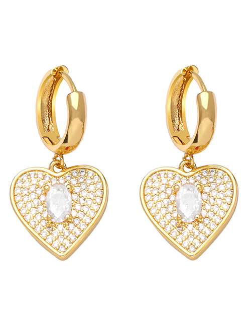 Fashion White Geometric Zirconium Heart Earrings