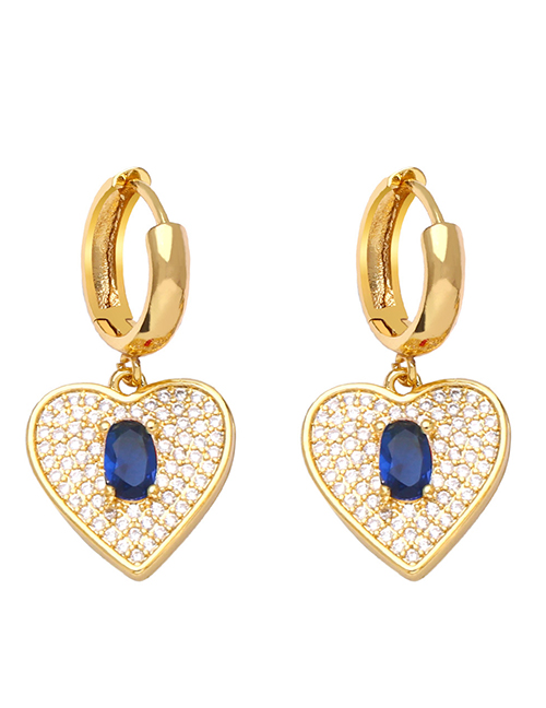 Fashion Dark Blue Geometric Zirconium Heart Earrings