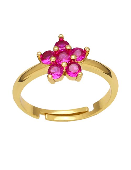 Fashion Rose Red Bronze Diamond Flower Open Ring
