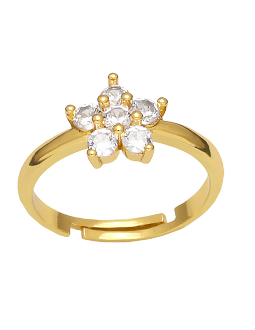Fashion White Bronze Diamond Flower Open Ring