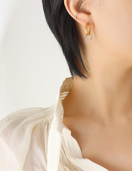Fashion Gold And Steel Panel Earrings Metal Interlocking Stud Earrings