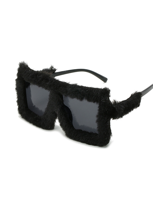 Fashion Black Frame Black Velvet Plush Square Oversized Sunglasses