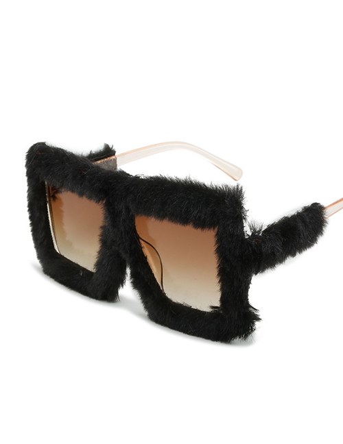 Fashion Champagne Box Black Velvet Plush Square Oversized Sunglasses