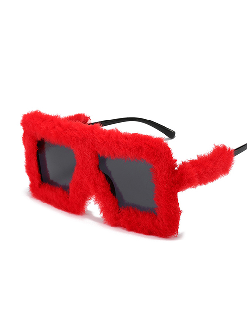 Fashion Red Velvet Black Ash Plush Square Oversized Sunglasses