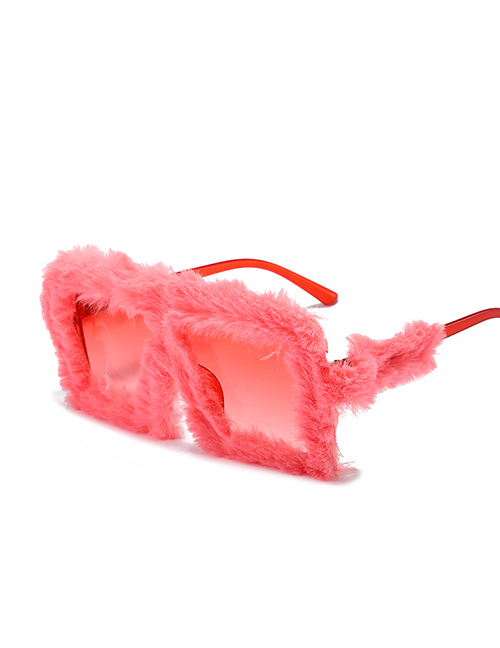 Fashion Rose Pink Velvet Gradient Red Plush Square Oversized Sunglasses