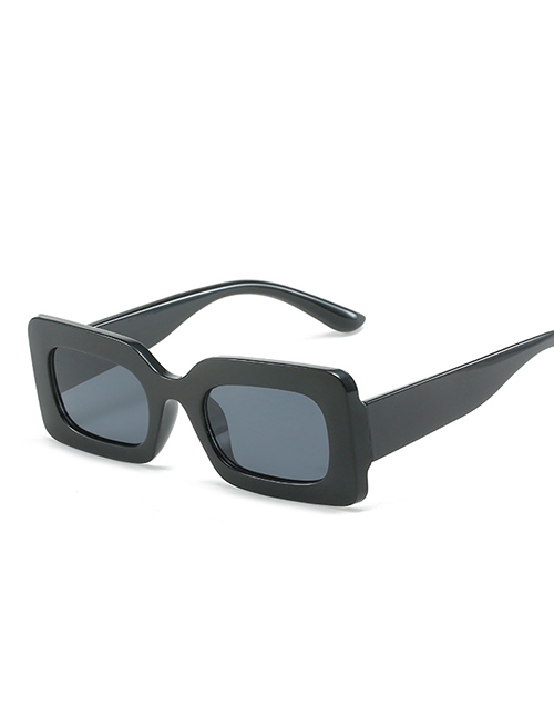 Fashion Bright Black Frame All Gray Small Square Frame Sunglasses