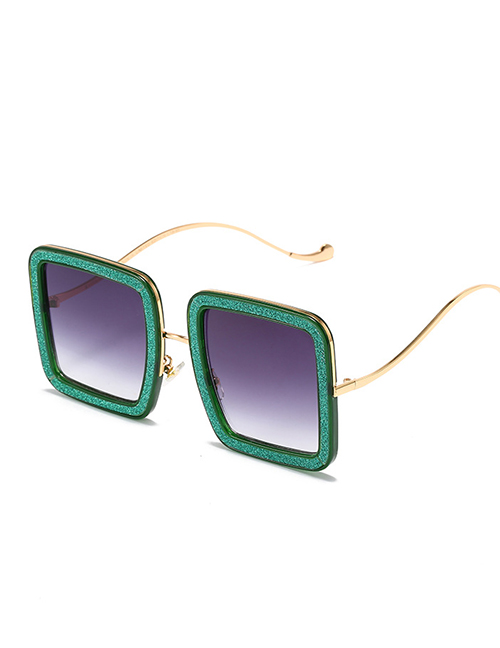 Fashion Green Frame Double Gray Sheet Pc Glitter Frame Sunglasses