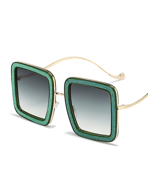 Fashion Green Frame Green Sheet Metal Pc Square Sunglasses