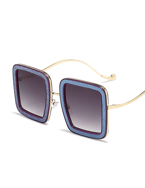 Fashion Purple Frame Double Gray Film Metal Pc Square Sunglasses