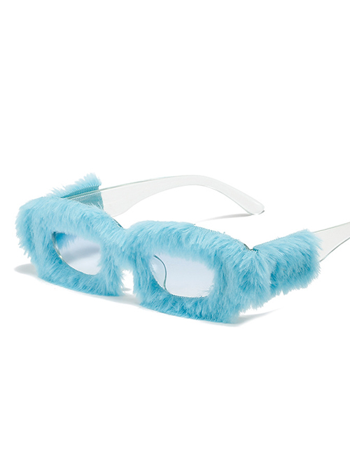 Fashion Blue Fur Plush Square Sunglasses