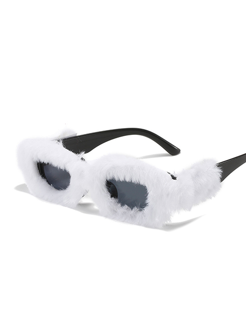 Fashion White Fur Plush Square Sunglasses