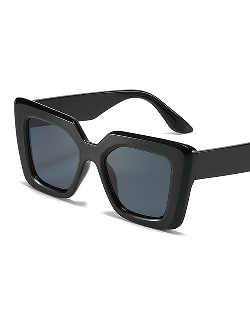 Fashion Bright Black Frame All Gray Large Square Frame Sunglasses