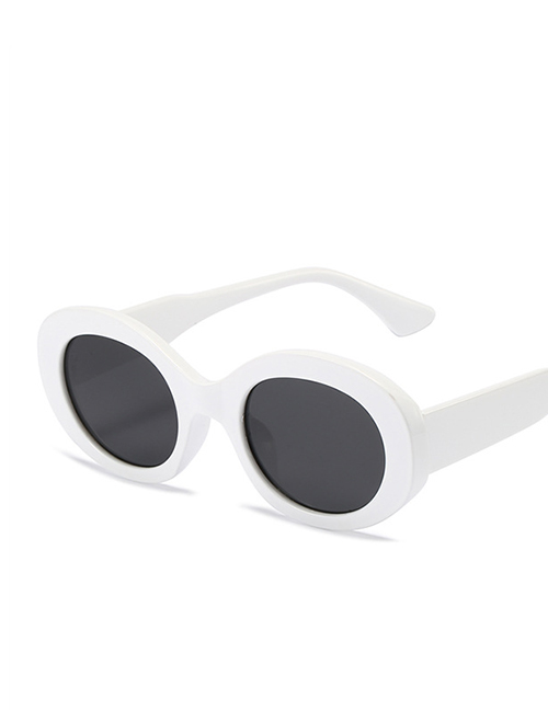 Fashion White Frame All Gray Pc Oval Sunglasses