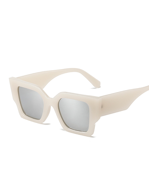 Fashion Milky White Frame White Mercury Large Square Frame Sunglasses