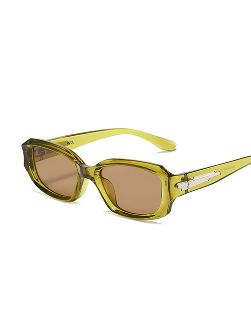 Fashion Jelly Green Frame Double Tea Tablets Square Angular Irregular Sunglasses