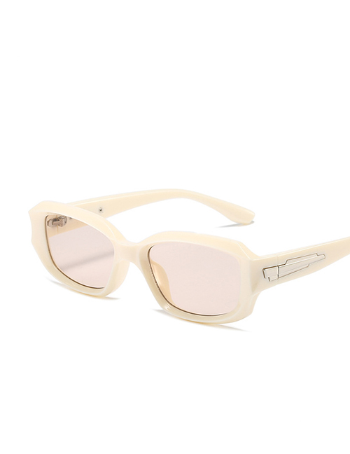 Fashion Beige Framed Light Tea Slices Square Angular Irregular Sunglasses
