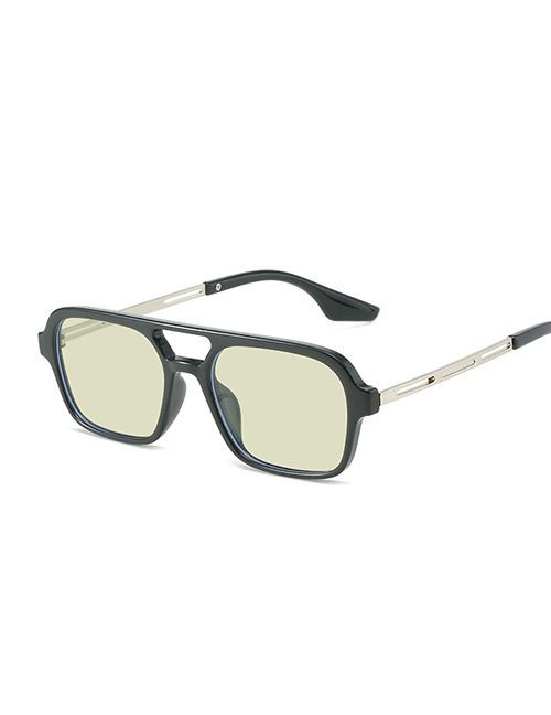 Fashion Black Frame Green Sheet Ac Double Bridge Square Sunglasses
