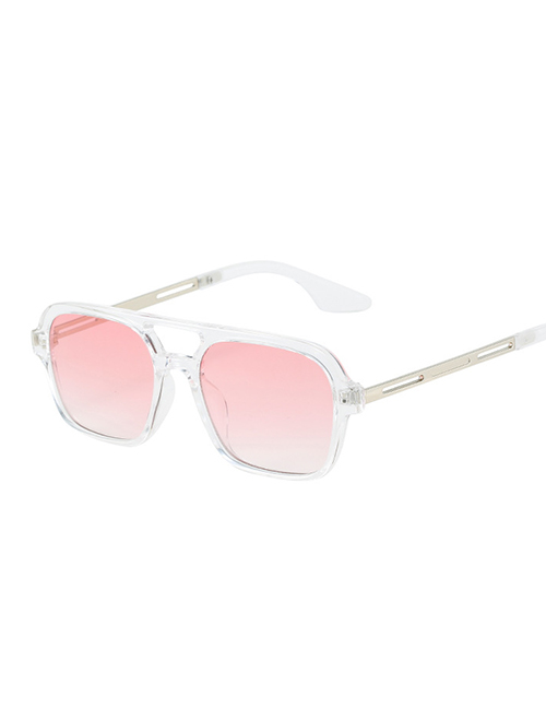Fashion Transparent Frame Powder Ac Double Bridge Square Sunglasses