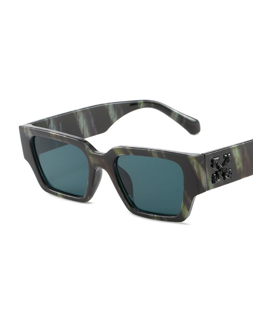 Fashion Black And Green Striped Frame Gray Sheet Pc Square Large Frame Sunglasses