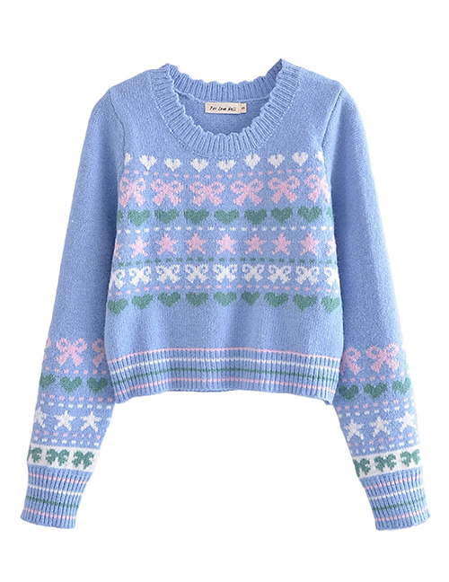 Fashion Blue Bow Knit Pullover Sweater