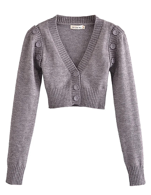 Fashion Grey Solid Color Removable Knit Cardigan Jacket