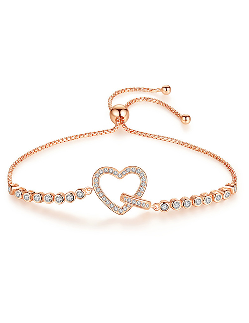 Fashion Rose Gold Metal Diamond Heart Bracelet