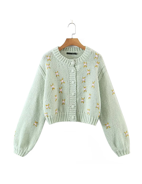 Fashion Green Blend Knit Breasted Sweater Coat