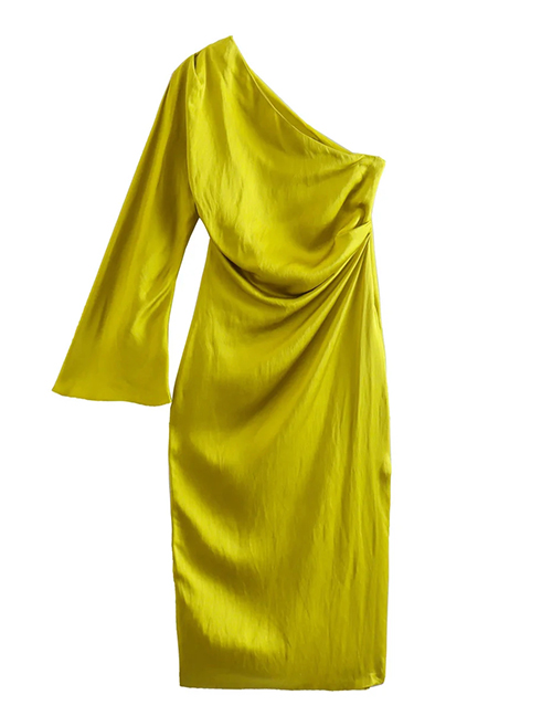 Fashion Yellow Silk-satin Asymmetric Dress