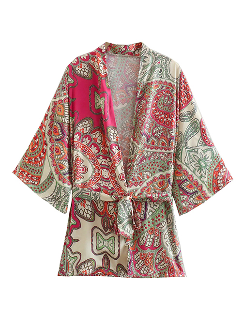 Fashion Printing Printed Belted Kimono Coat