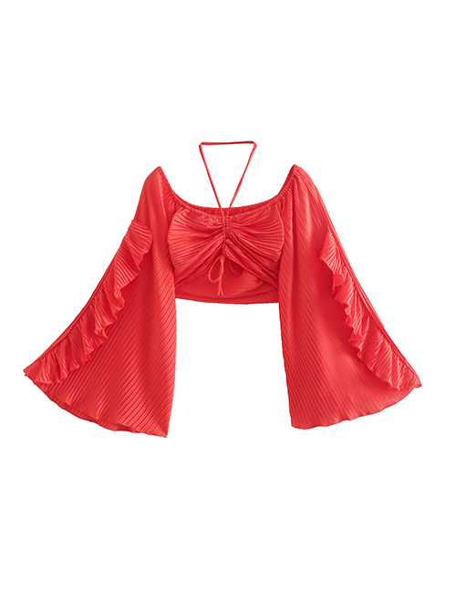 Fashion Red Layered Pleated Halterneck Top