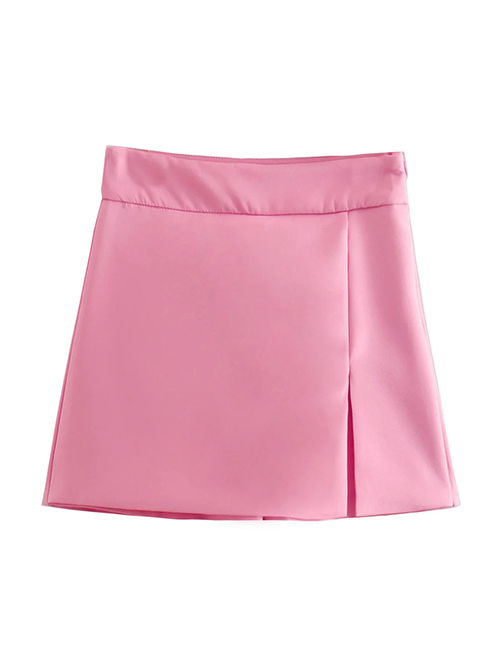 Fashion Pink Solid Color Slit Skirt