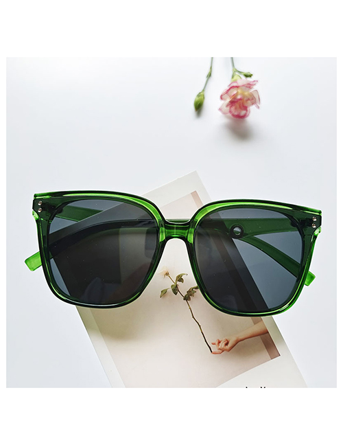 Fashion Transparent Green Metal Square Large Frame Sunglasses