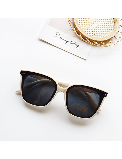 Fashion Creamy-white Metal Square Large Frame Sunglasses