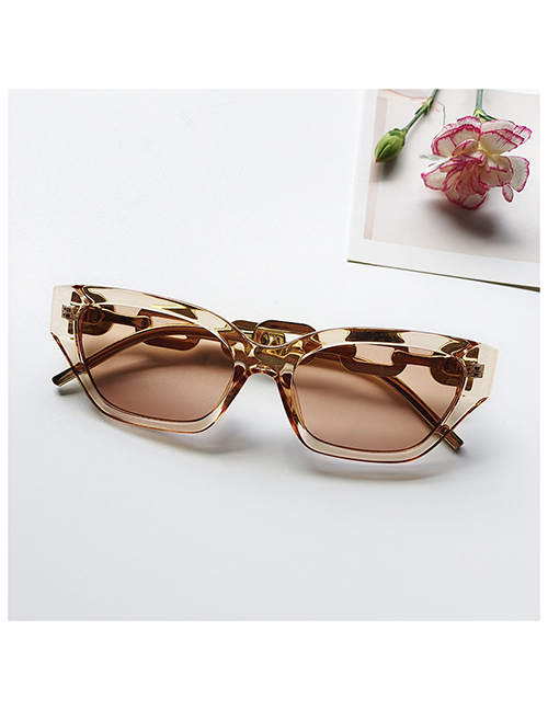 Fashion Champagne Alloy Hinged Oval Frame Sunglasses