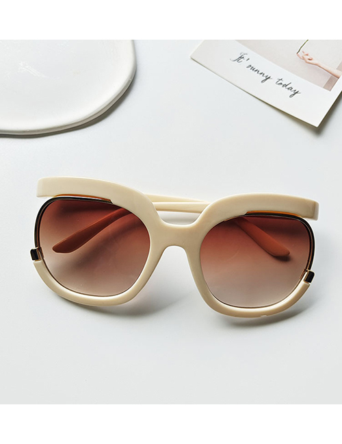 Fashion Creamy-white Resin Large Frame Round Sunglasses