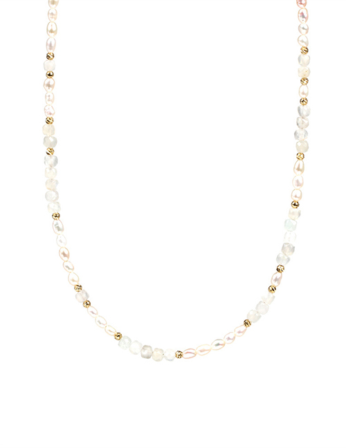 Fashion White Crystal Geometric White Crystal And Pearl Beaded Necklace