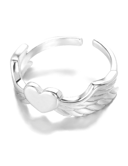 Fashion Silver Solid Copper Heart Wings Open Ring