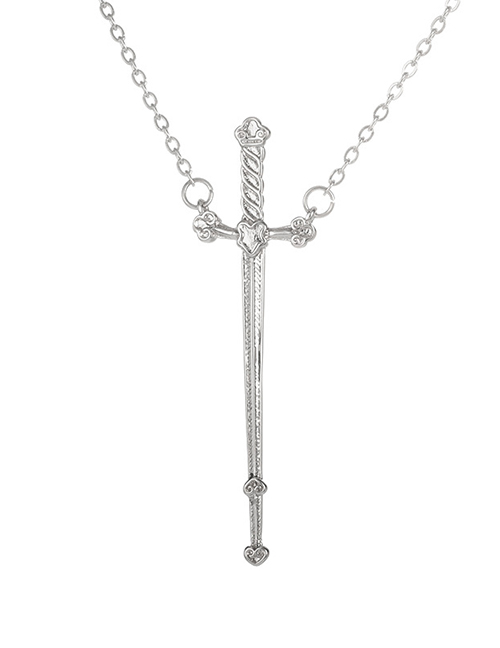 Fashion Silver Stainless Steel Cast Cross Sword Necklace