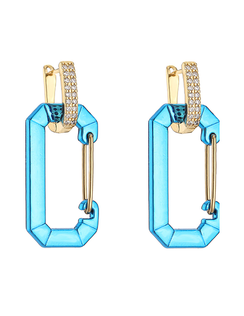 Fashion Large Golden Blue 1 Pair Brass Zirconium Square Pin Earrings