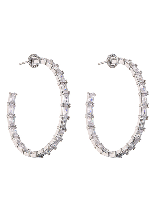 Fashion 1 Pair Of White Gold Brass Inset Zirconium Round Earrings