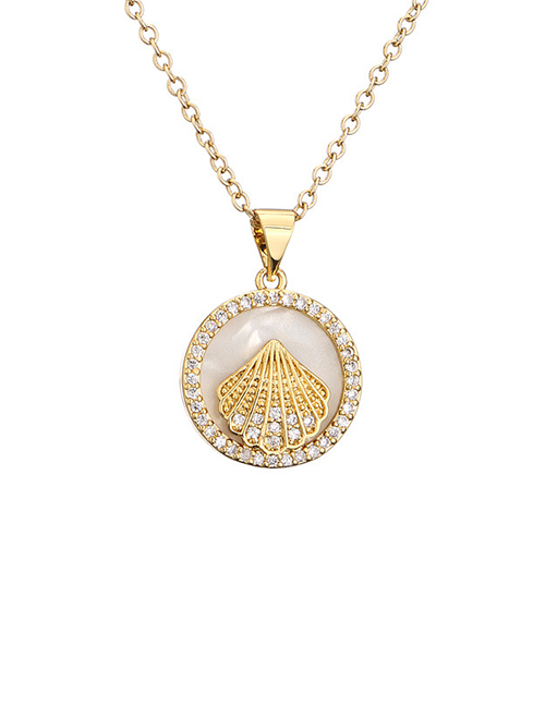 Fashion 5# Bronze Zirconium Shell Round Necklace