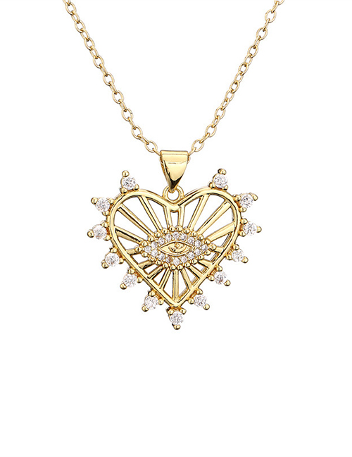 Fashion 2# Bronze Zirconium Geometric Heart Eye Necklace