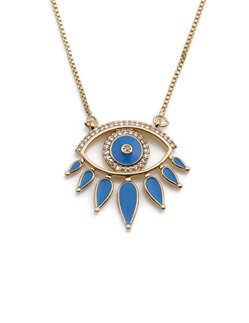 Fashion Blue Copper Gold Plated Oil Eye Necklace